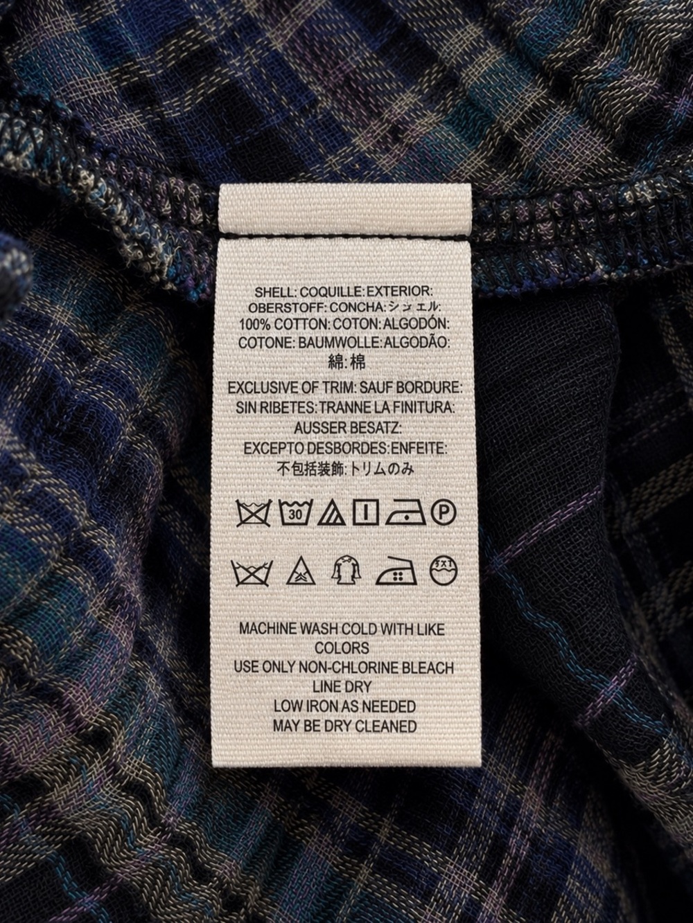 NWT Free People XS Plaid Flannel Blue Khaki Purple Button Front 100% Cotton Boho - Picture 7 of 7